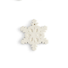 Load image into Gallery viewer, This flat snowflake ornament has all the detail you’re looking for in a snowflake, with a flat back ideal for adding a personal message, a name, or simply including the year. Our ornaments are also very versatile. They can be used on a gift as a name tag, around a wine bottle for a decorative accent, and the hole at the top make them easy to hang. FUN TIP: Drill a hole in the side of our napkin holder and attach a string to the ornament. Tie the ornament string through the hole in the napkin holder, and you