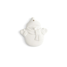 Load image into Gallery viewer, Our adorable Snuggles the Snowman has now become a flat ornament. Kids will enjoy the cuteness of this character, while adults will enjoy the flat back ideal for adding a personal message, a name, or simply including the year. Our ornaments are also very versatile. They can be used on a gift as a name tag, around a wine bottle for a decorative accent, and the hole at the top make them easy to hang. FUN TIP: Drill a hole in the side of our napkin holder and attach a string to the ornament. Tie the ornament s
