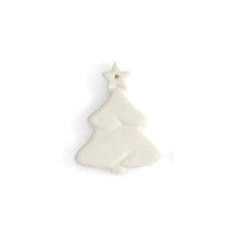 Load image into Gallery viewer, This flat tree ornament is a simple ornament with just enough detail. The tree shows layers of branches and a star on top, and has a flat back ideal for adding a personal message, a name, or simply including the year. Our ornaments are also very versatile. They can be used on a gift as a name tag, around a wine bottle for a decorative accent, and the hole at the top make them easy to hang. FUN TIP: Drill a hole in the side of our napkin holder and attach a string to the ornament. Tie the ornament string thr