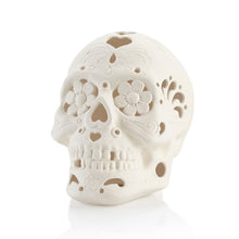 Load image into Gallery viewer, Our Light-up Sugar Skull with light kit is perfect for Fall, Halloween and Dia de los Muertos! The kids will love it for their rooms, or as a home decor item in the house. It's also an easy piece to paint because the different shapes and accents are outlined making this more like fill-in-the-lines painting! The painted piece will always be eye-catching no matter what colors are used!