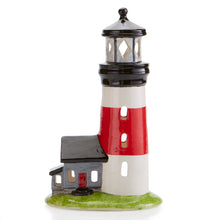 Load image into Gallery viewer, Serving as a perfect complement to any room's beach decor theme. This lighthouse can be painted to match a favorite lighthouse and is perfect for any nautical enthusiast. A small opening in the back of the lighthouse provides the perfect opportunity for a tea light to be placed in the middle of the piece to bring light to any space.