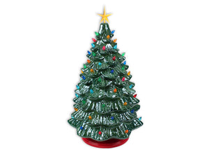Light up your tabletop this season with the 18" Lighted Christmas Tree! This ceramic Christmas tree comes with a light kit that includes base light bulb, colorful mini lights and yellow star tree topper. The tree base is separate so it is easier to paint, fire and assemble.