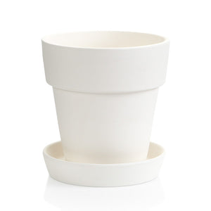 This classic Ceramic Medium Flower Pot with Saucer has a basic contemporary look with a large rim for painting and matching saucer. 