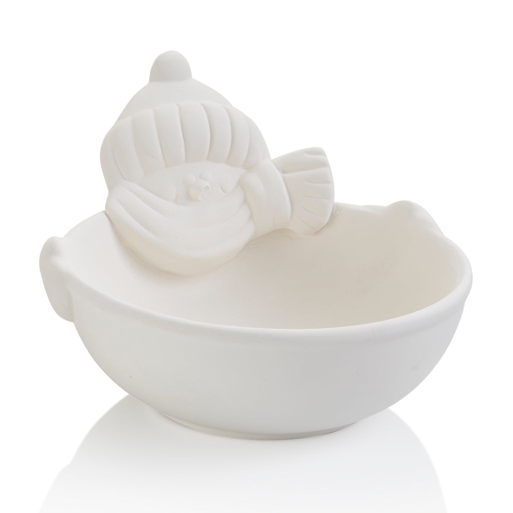 The Snowman Bowl is perfectly sized for candy, nuts or dips, and is an adorable companion piece with our Snowman Rim Plate.