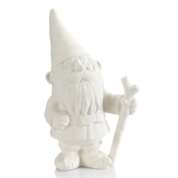 The gnome, which originated in 19th century Germany, has long been a popular pottery garden accessory. They are often the target of pranks, known as gnoming, where people return garden gnomes “to the wild”. The Gare gnome is depicted with the standard pointy hat, beard, belt, pointy shoes but has a unique stick cane in his hand. The gnome can easily be painted in any color or pattern to match the décor of any garden! Just make sure you keep these gnomes are well protected as they’ve been known to be kidnapp
