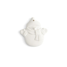 Load image into Gallery viewer, Our adorable Snuggles the Snowman has now become a flat ornament. Kids will enjoy the cuteness of this character, while adults will enjoy the flat back ideal for adding a personal message, a name, or simply including the year. Our ornaments are also very versatile. They can be used on a gift as a name tag, around a wine bottle for a decorative accent, and the hole at the top make them easy to hang. FUN TIP: Drill a hole in the side of our napkin holder and attach a string to the ornament. Tie the ornament s
