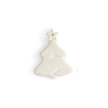 Load image into Gallery viewer, This flat tree ornament is a simple ornament with just enough detail. The tree shows layers of branches and a star on top, and has a flat back ideal for adding a personal message, a name, or simply including the year. Our ornaments are also very versatile. They can be used on a gift as a name tag, around a wine bottle for a decorative accent, and the hole at the top make them easy to hang. FUN TIP: Drill a hole in the side of our napkin holder and attach a string to the ornament. Tie the ornament string thr

