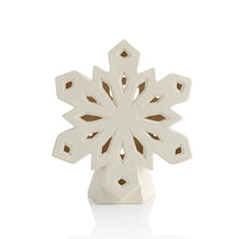 Load image into Gallery viewer, Feature this whimsical snowflake lantern all winter long! Lots of great cut-outs in the front allow for a beautiful glow in very interesting shapes. Add a tea light to set them aglow!  
