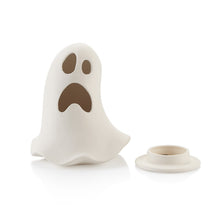 Load image into Gallery viewer, The Ghost Lantern is the spookiest and coolest addition to anyone&#39;s Halloween! The ghost sits on a base which holds a tea light perfectly. Simply lift off the ghost to reveal the base. The light illuminates through the eyes and mouth of the ghost for a haunting feel! Don&#39;t forget to order our Battery Operated Tea Lights #6432 to have on hand for customers when they purchase a lantern.
