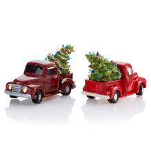 Load image into Gallery viewer, This beautiful Vintage Truck with Tree is stunningly painted in bright and cheery Fun Strokes colors or with pottery glazes for a more vintage look. This is sure to be a holiday favorite!  It comes with multi-color pin lights and a clip-in light kit (7 watt bulb).   
