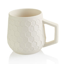 Load image into Gallery viewer, The 12 oz ceramic Honeycomb Mug has a raised textured honeycomb pattern that looks great!   These stylish mugs will make you feel closer to nature with each sip!  Paint it with the bumble bee topper too!
