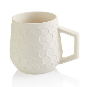 The 12 oz ceramic Honeycomb Mug has a raised textured honeycomb pattern that looks great!   These stylish mugs will make you feel closer to nature with each sip!  Paint it with the bumble bee topper too!