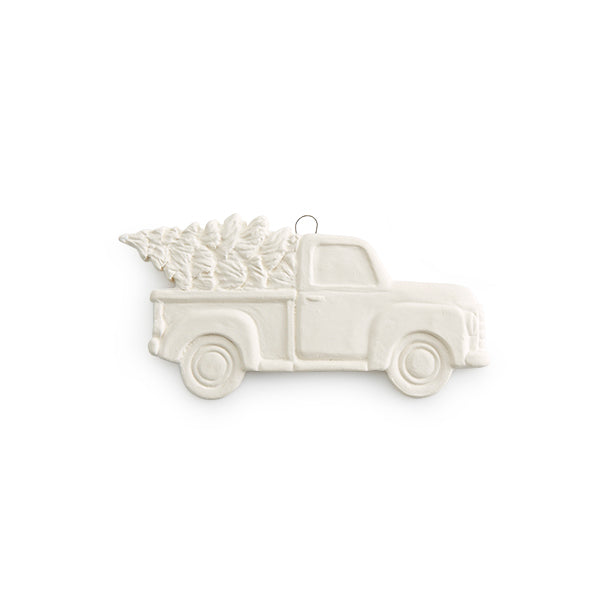 Our popular Truck with Tree is now a Flat Ornament! The Truck with Tree theme is still going strong for at least another season. This ornament is sure to be popular. Combine it with our other Tru ck with Tree pieces for a themed gift or party.  