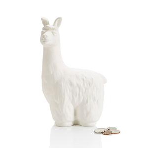The Llama BIGGY Bank is a great pottery piece for painting, teaching and saving! Did you know... Llamas make excellent guards for herds of small animals. They are very social and will ‘adopt’ a group of sheep or goats as their own herd. Then they will protect the herd by chasing off coyotes and other predators.