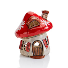 Load image into Gallery viewer, This delightful, whimsical ceramic Mushroom House Lantern is just waiting for the fairies to move in!  Undercoats or Acrylic Paints both work beautifully on this piece
