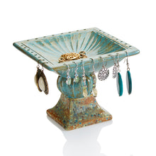 Load image into Gallery viewer, The Ceramic Jewelry Holder is a perfectly sized stand-alone pedestal dish to hold jewelry that you wear often. Perfect for your earrings and rings, with plenty of surface space for your bracelets and bangles. Jewelry is often sentimental and meaningful - what better place to put it than on a hand painted pedestal?
