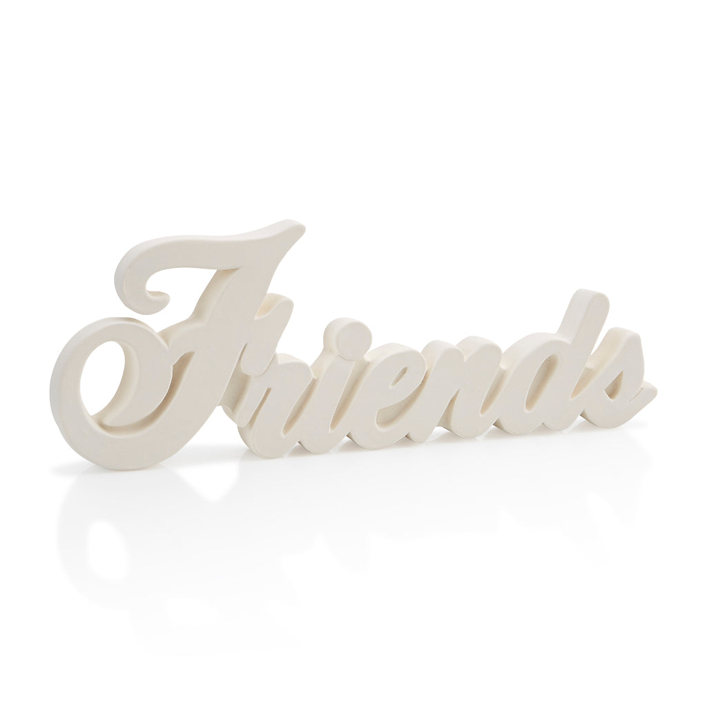 The Friends Word Plaque is great as a gift, a holiday decoration, or decor for a shelf or table throughout the year. This plaque stands up by itself because of its 1