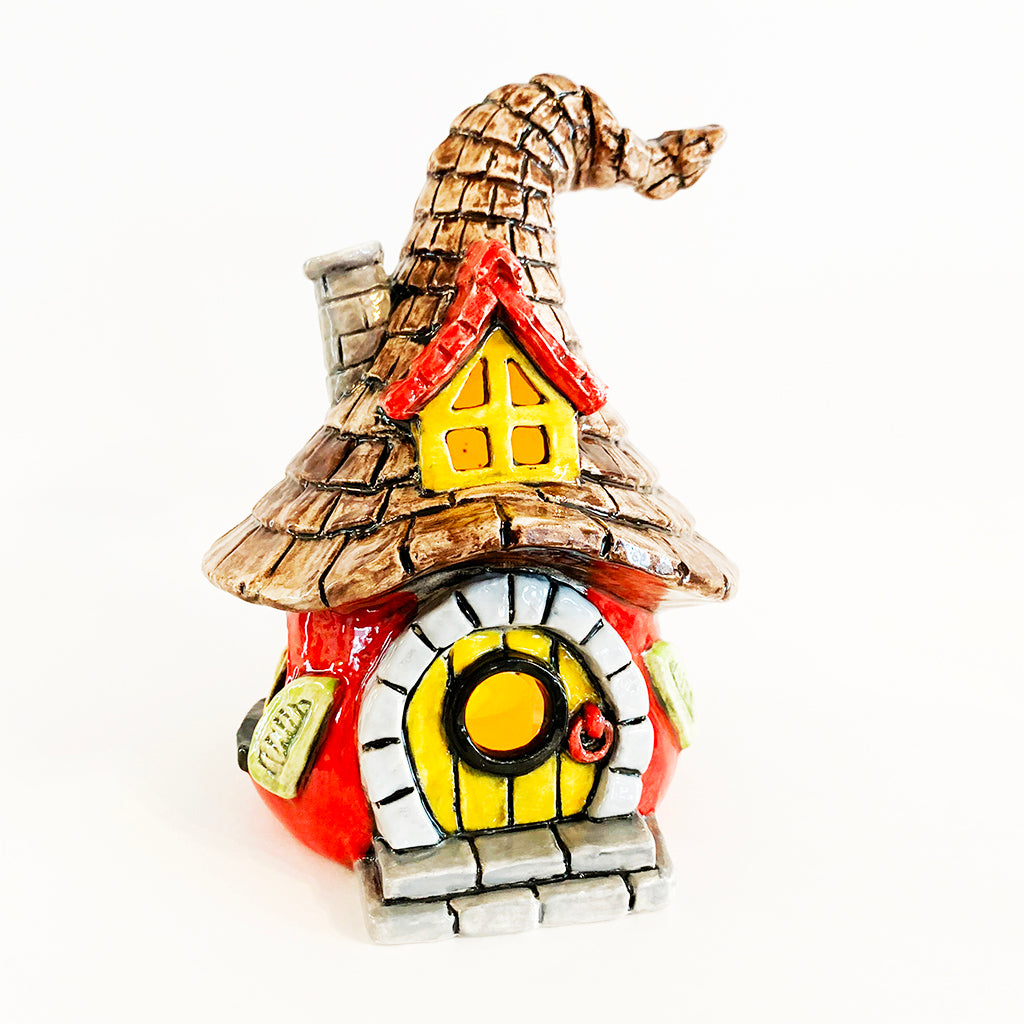 This whimsical Gnome Home Lantern is just waiting for some Gnome Tiny Toppers and Party Animals to move in! With the textured shingles and wonky roof.  Add an LED tea light and really bring this piece to life.