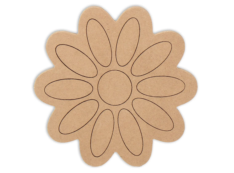 This Daisy Shape makes mosaic and mixed media crafts easy. Add tiles, grout, paint, and more to create a one-of-a-kind creative masterpiece. This shape is made from high quality MDF board.  Project Tile Surface Area 24