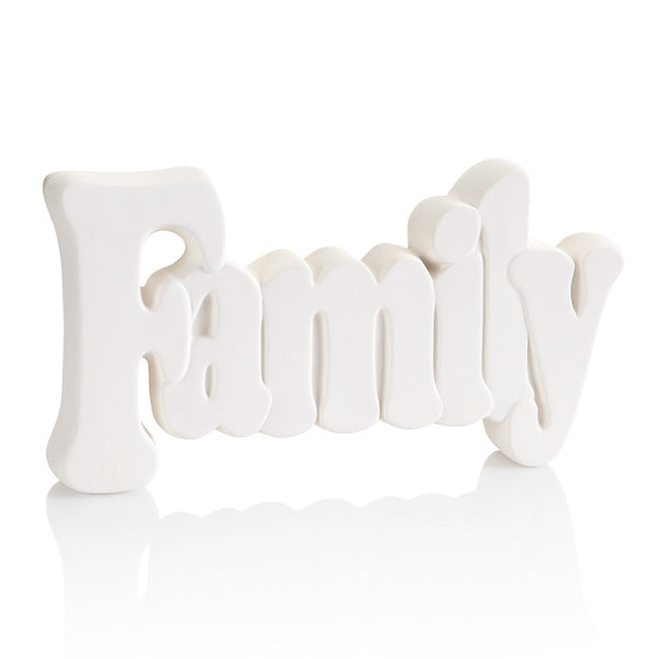 The Family Word Ceramic Plaque is great as a gift, a holiday decoration, or decor for a shelf or table throughout the year. This pottery painting plaque stands up by itself because of its 1