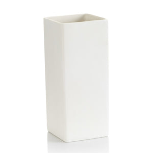 The Rectangluar Vase stands 10 inches high.  The simple vase has a modern, sculptural pottery design perfect for fresh blooms.  A very cool piece to paint!