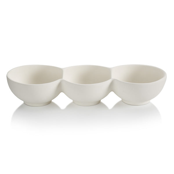 The Ceramic Three Circle Bowl is the perfect complement to any buffet and hold condiments, candies, or snacks.  Painting this pottery piece is totally cool on it's on trend.