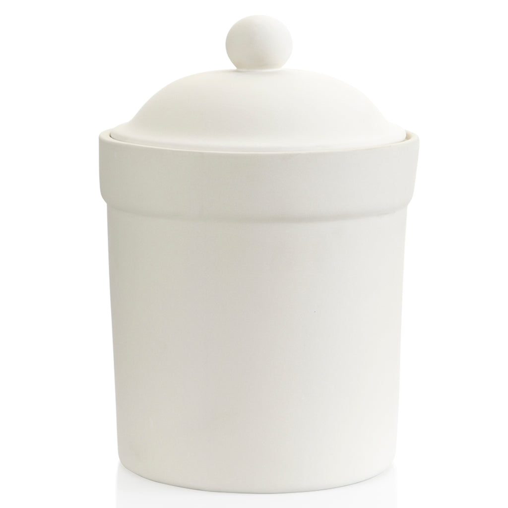 The Extra Large Canister with Gasket is a take on a classic design and is made for storing just about anything. The lid contains a gasket for an air-tight seal, making it great for storing flour, sugar, pasta, and more. After painting this pottery piece it can be used just about anywhere to store things like desk accessories, bath products, or knick-knacks. 